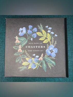 Rifle Paper Co Botanical Floral Herb Garden Hardboard Coaster Set 8pc NEW
